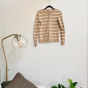 Anne Taylor Loft Striped Tan/White Cardigan